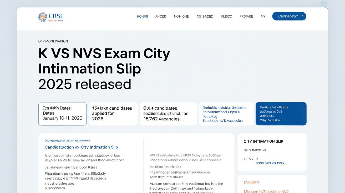 KVS NVS 2025 Exam City Slip Out
